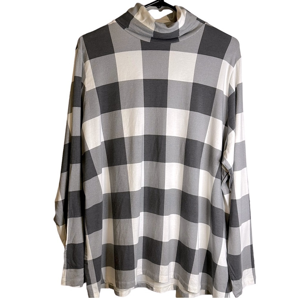 Lands’ End Gray Buffalo Plaid Plus Size Fitted Lightweight Turtleneck 2X #475646